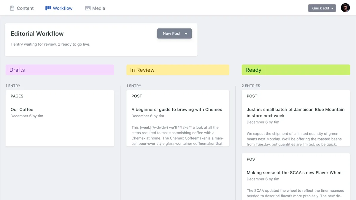 Editorial workflow in Decap CMS