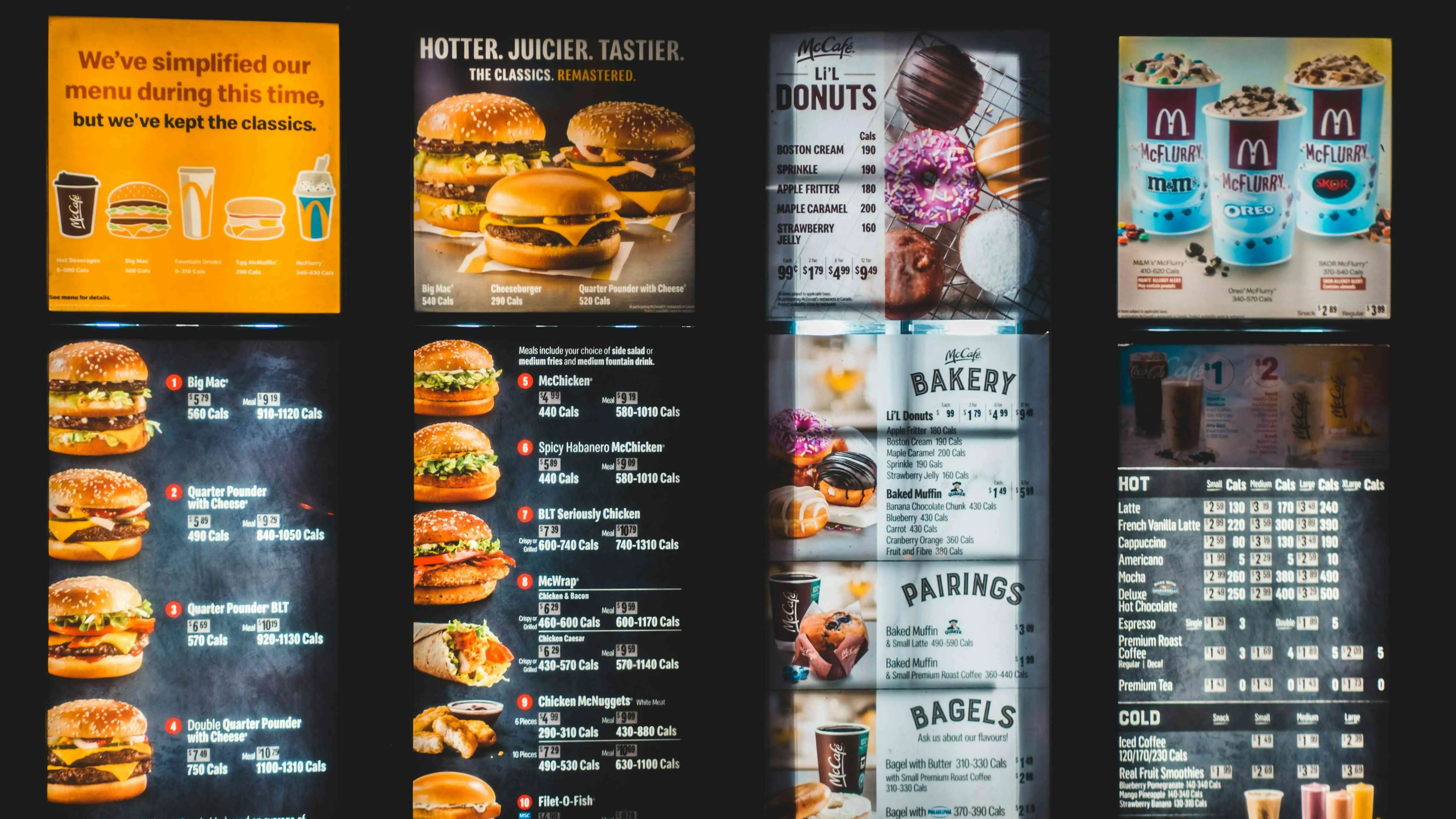 McDonald’s in-store menu