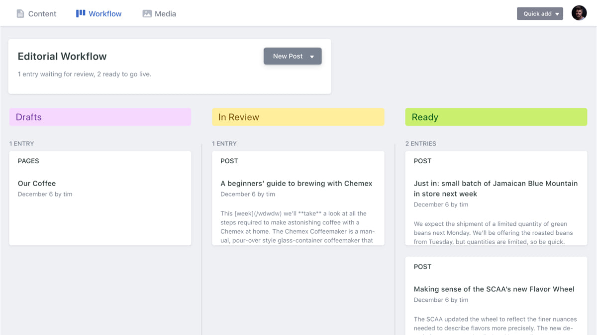 Editorial workflow in Decap CMS