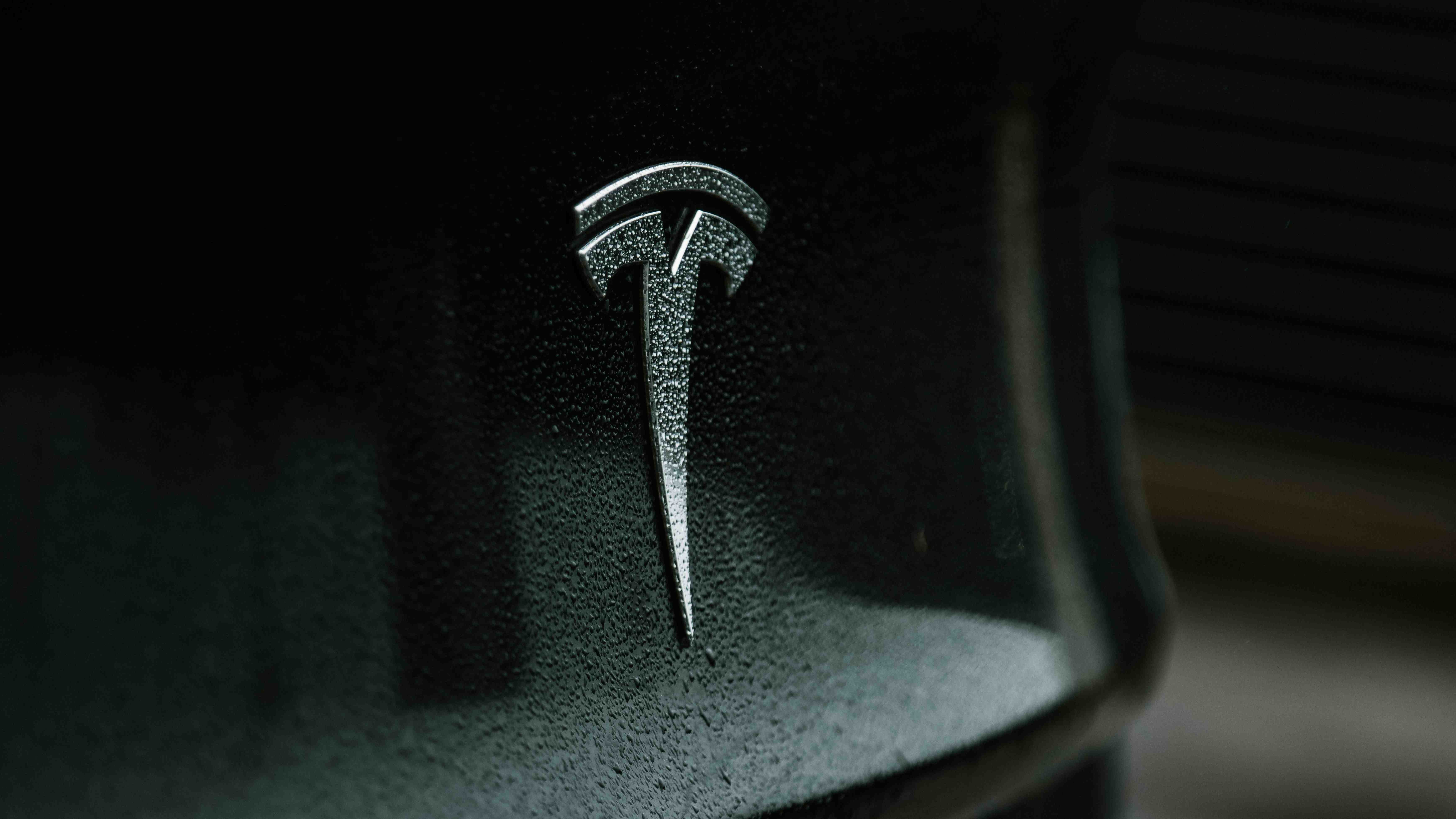 Tesla's logo on the car